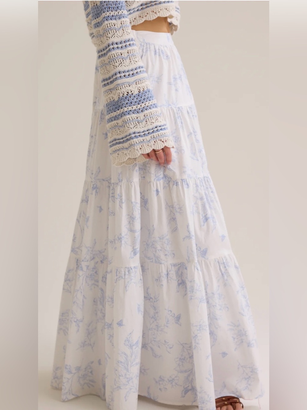 NWT Altar’d State Catherine Light Blue Floral Tiered Maxi Skirt